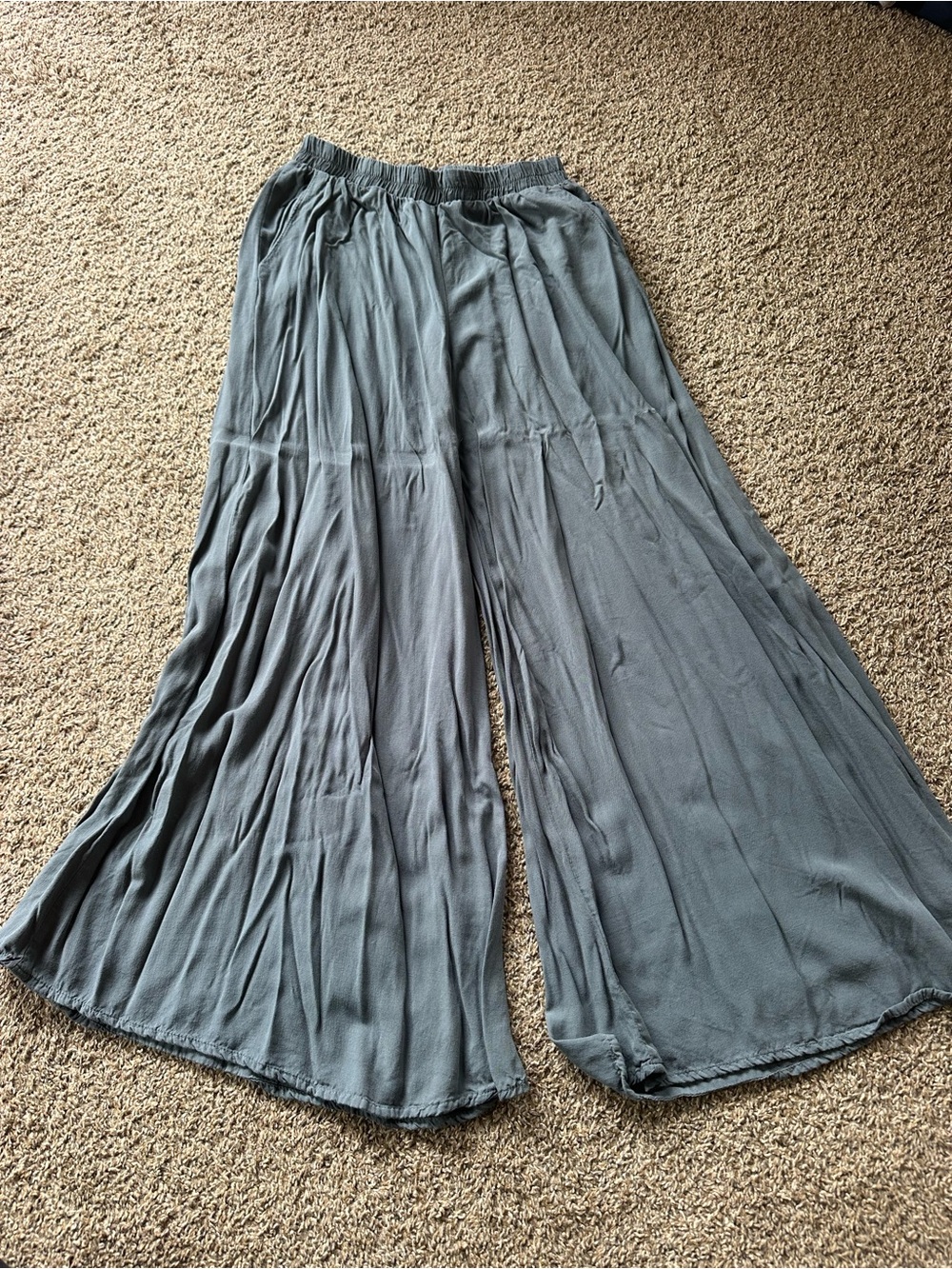 Wide Leg Flowing Palazzo Pants - blue